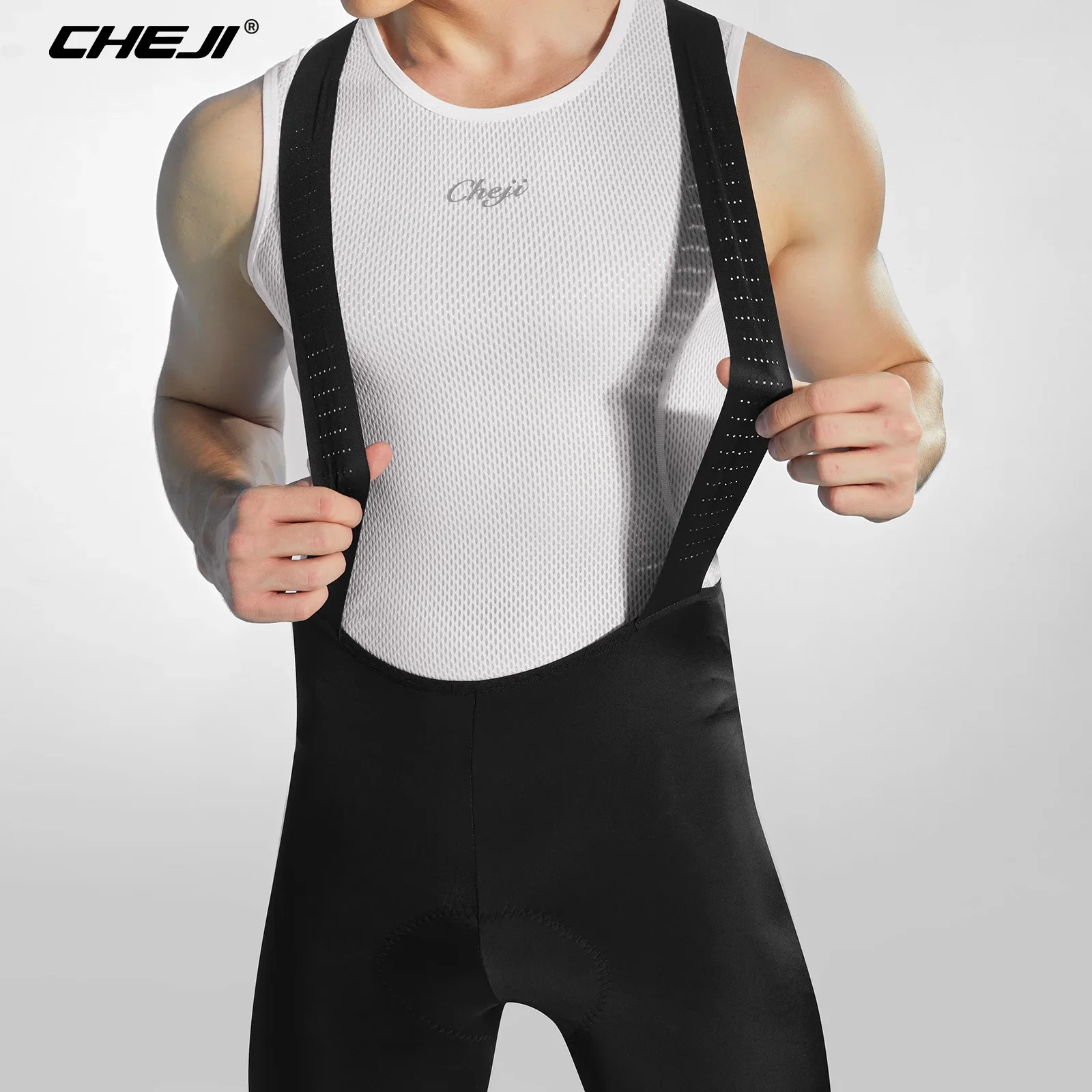 Cheji Winter Cycling Tights & Pants for Men Fleece Thermal Shoulder Belt Trousers Fabric Wear-resistant Breathable Slim