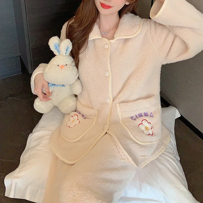 Women Long Sleeve Pajamas Sets 2 Pieces Sleepwear Warm Winter  Nightwear Pijama Elegant Night Outfit Home Clothes Plus Size 6XL