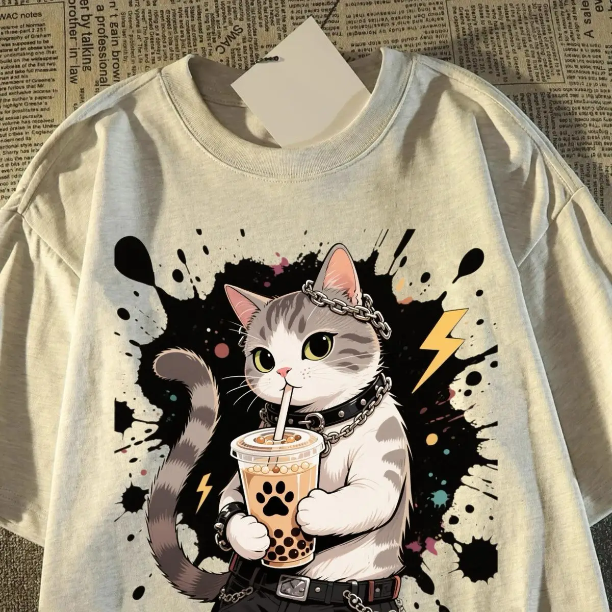 T-shirtand Womens Summer New Drag Cool Kitten Print T-shirt American Student Short-sleeved Top Trendy 4