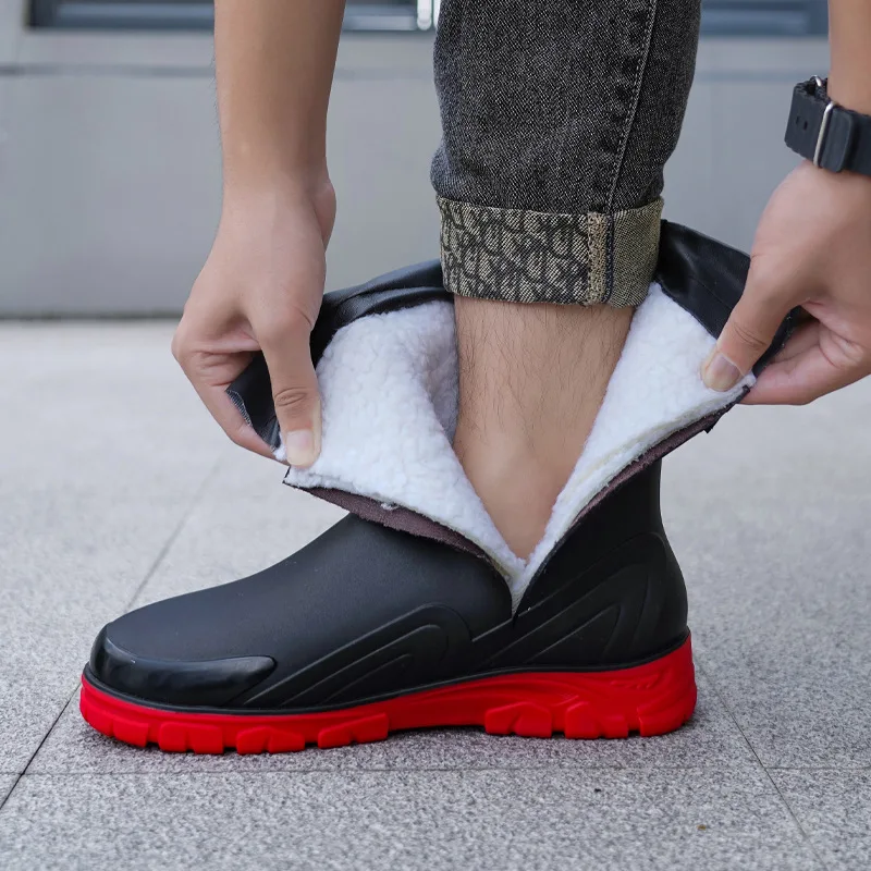 Bottes pluie mi-mollet homme mode doublure polaire imperméables anti-dérapage travail pêche extérieur