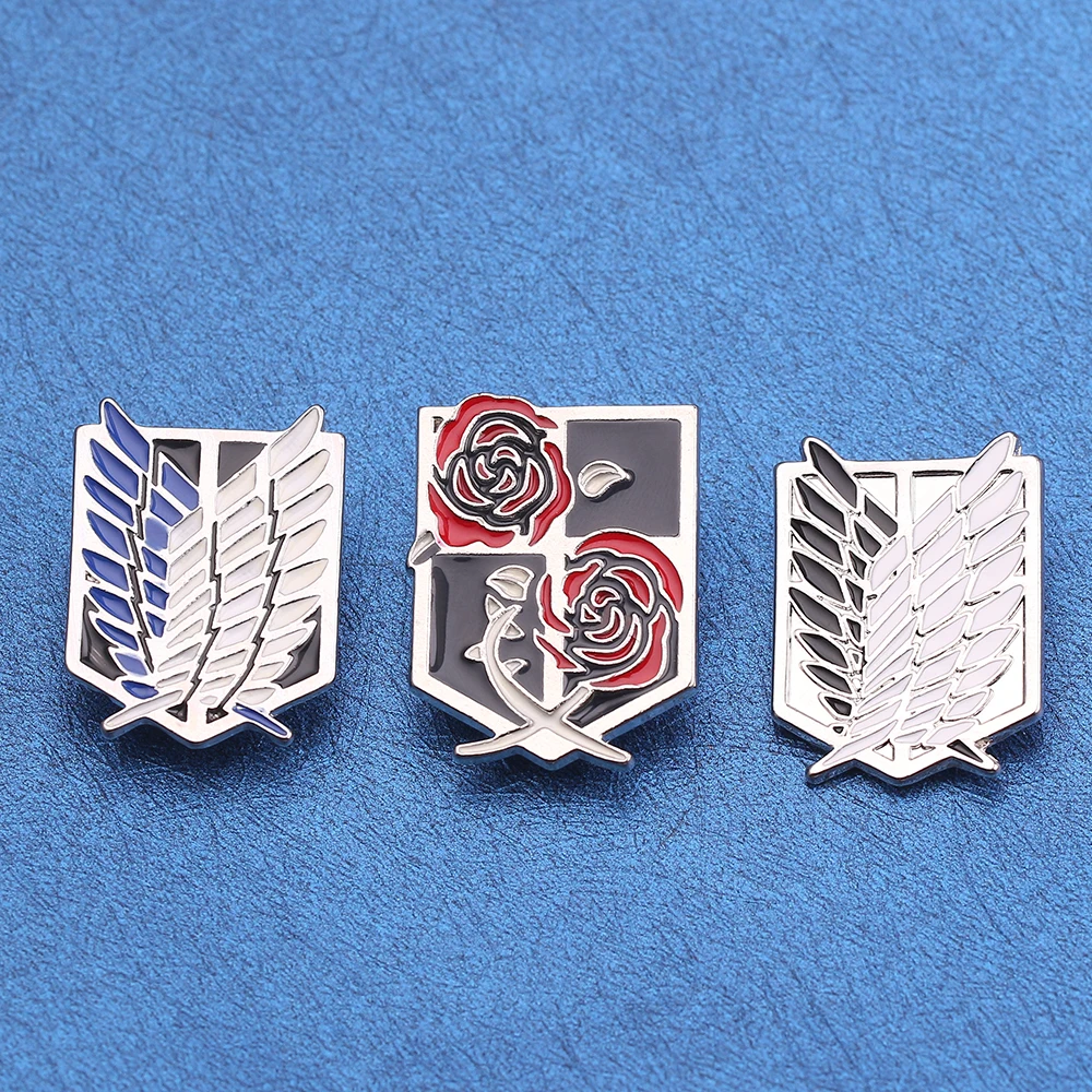 Anime Attack ON Titan enamel pins Eren Jaeger Mikasa Ackerman Jiyuu No Tsubasa Cartoon Brooch Lapel Badge Gifts