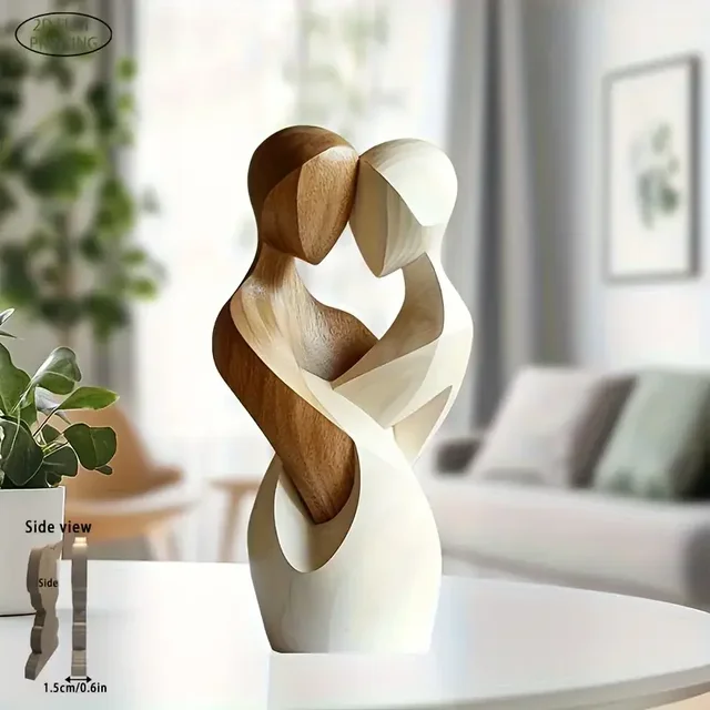 Statue de Couple en bois 2D plate et élégante, décoration moderne pour la maison, bois artificiel, ornements de noël pour la maison, décoration de chambre et de bureau, cadeau 3