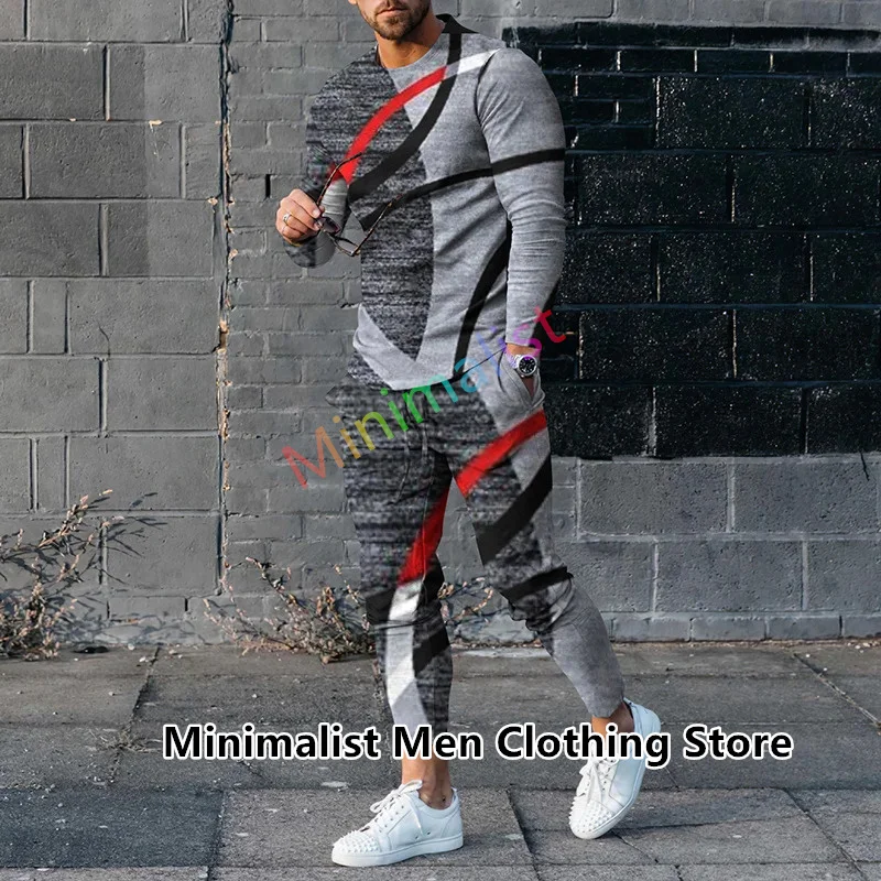 Autumn Tracksuit Men's Long Sleeve T-Shirt+Trousers Set Jogger Sportswear Casual Oversized Male Outfit Clothing 2 Piece Suit