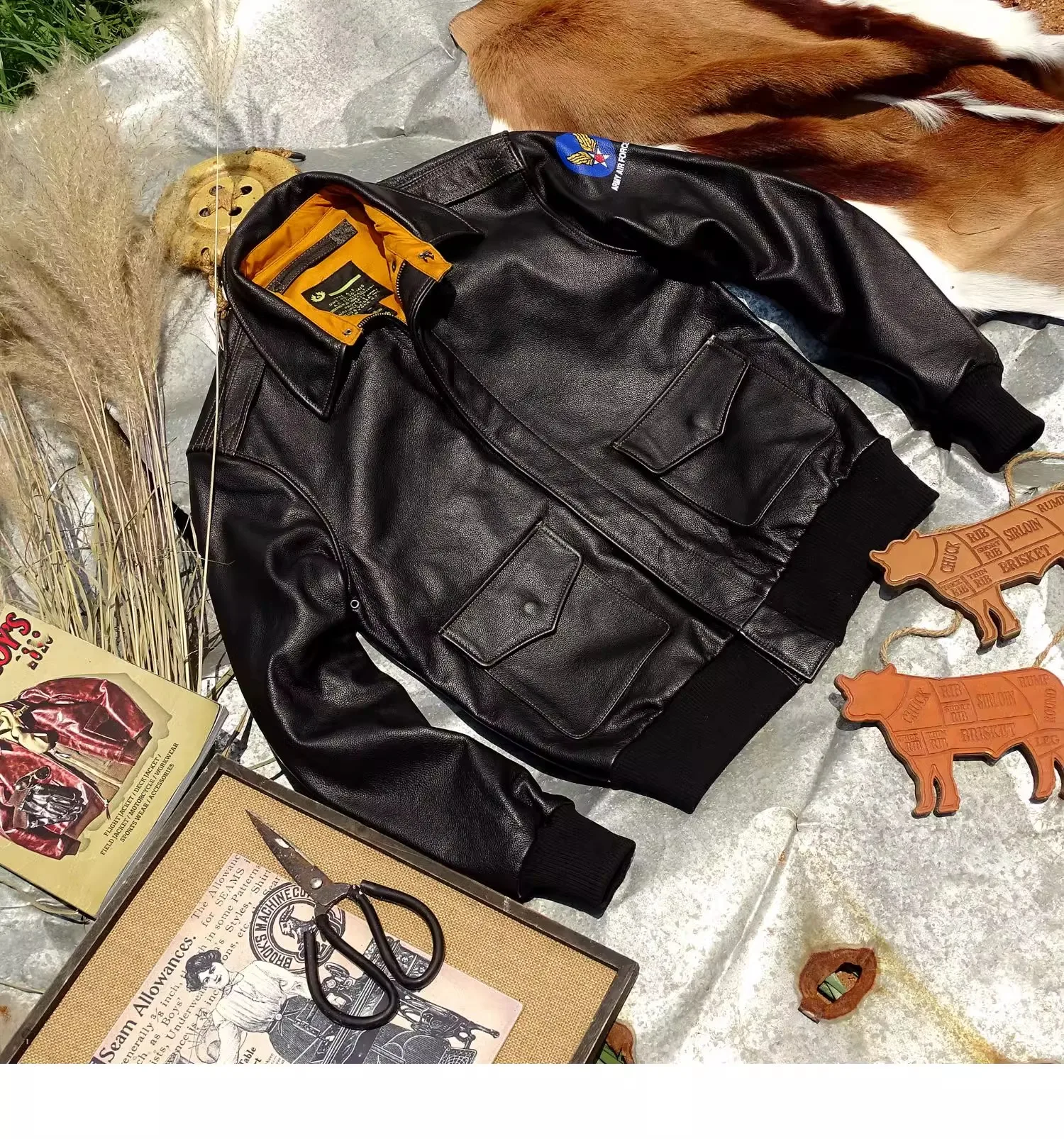Men Leather Jacket YR!s.EastMan Classic A-2 Horsehide Vintage Us Air Force Leather Jacket