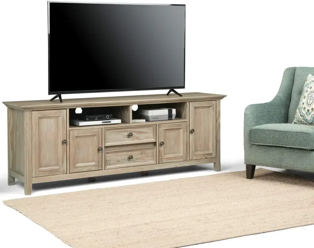 Amherst SOLID WOOD 72 Inch Wide Transitional TV Media Stand in Distressed Grey for TVs up to 80 Inch