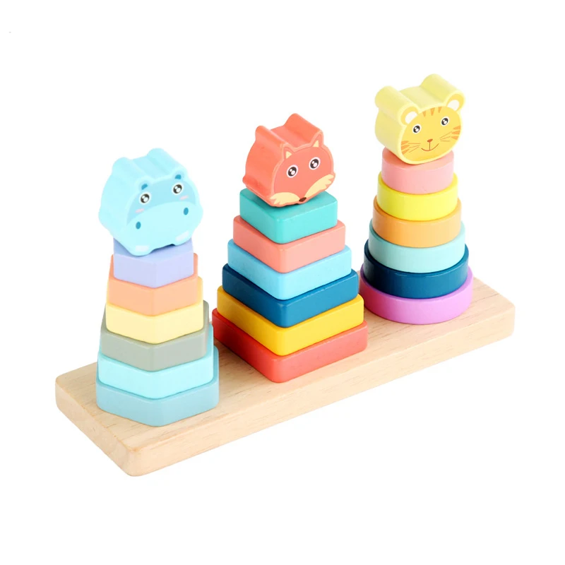 

Baby Toys Wood Animal Matching Set Geometric Sorting Board Kids Educational Toy Stacked Puzzle Child Pillar Tower Gift-Drop Ship