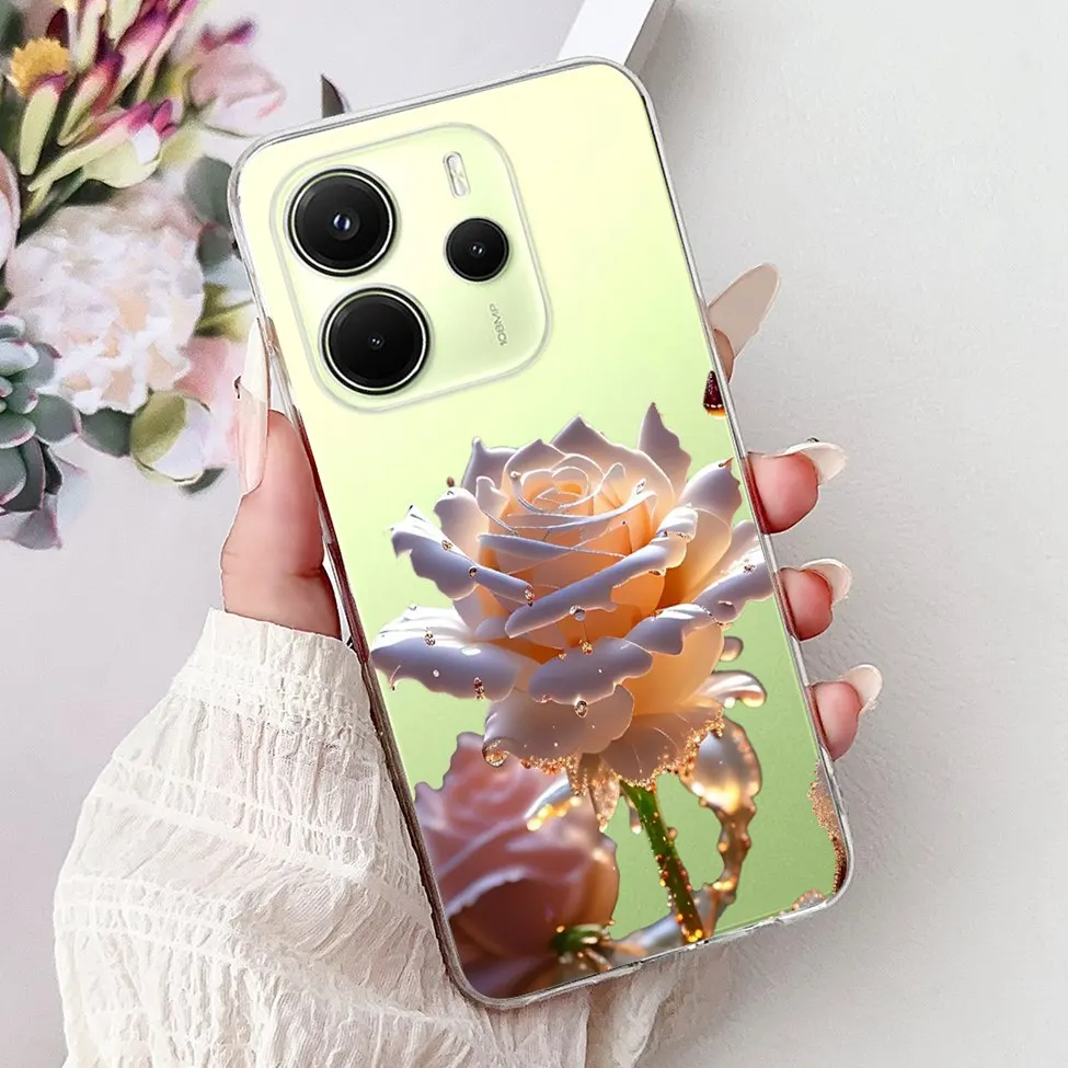 Clear Aesthetic Luxury Cute Cat & Floral Painted Soft Phone Case Cover
