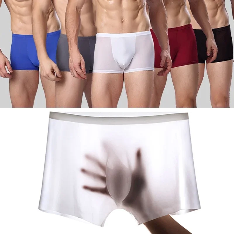 

Summer Ice Silk Men's Underwear 3D Transparent Sexy Boy Boxer Shorts Male Panties Men Ice Silk Seamless Breathable Comfy Boxers