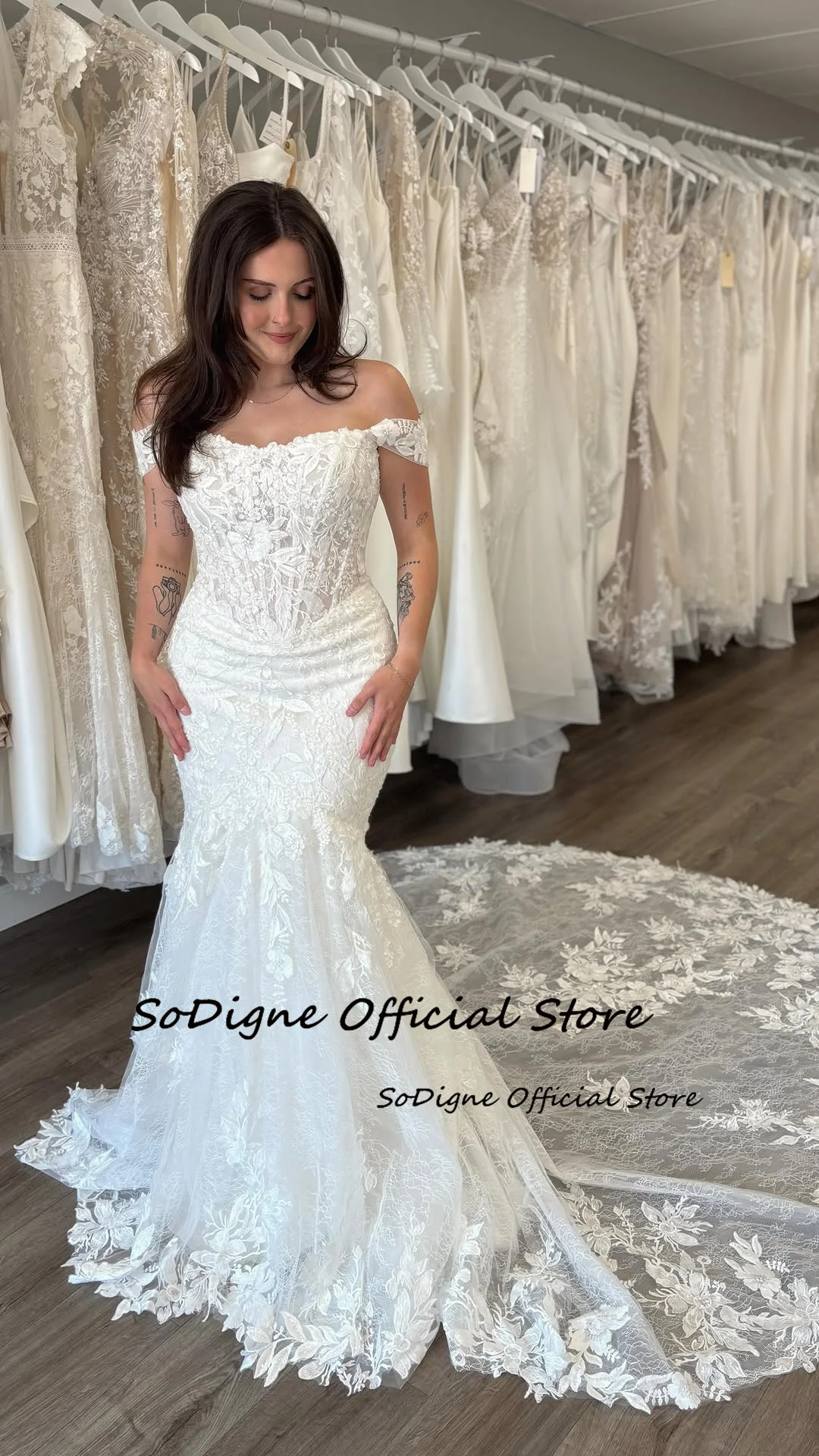 SoDigne Mermaid Tulle Wedding Dresses Off Shoulder Lace Appliques Bridal Dress 2026 Long Bride Gown vestidos de novia Customized 10 S2c858d2bed3b4679a94a63e2162d5e77N