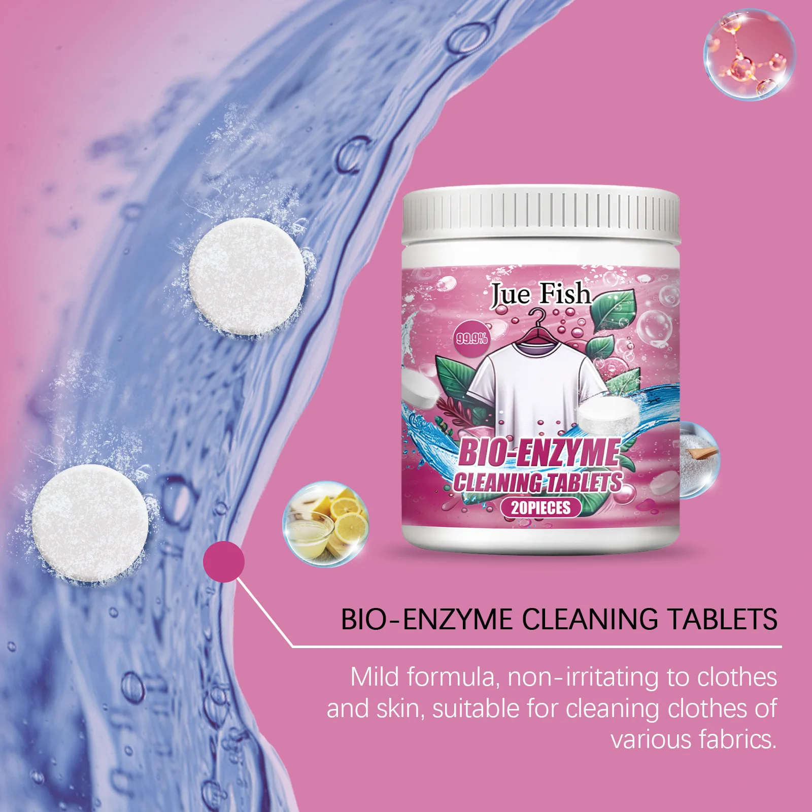 Laundry Soap Bio-Enzyme Cleaning Tablets Clothing Oil Remover Clothes Sweat Stain Cleaner Laundry Whitener Fabric Clothes Effervescent Tablet
