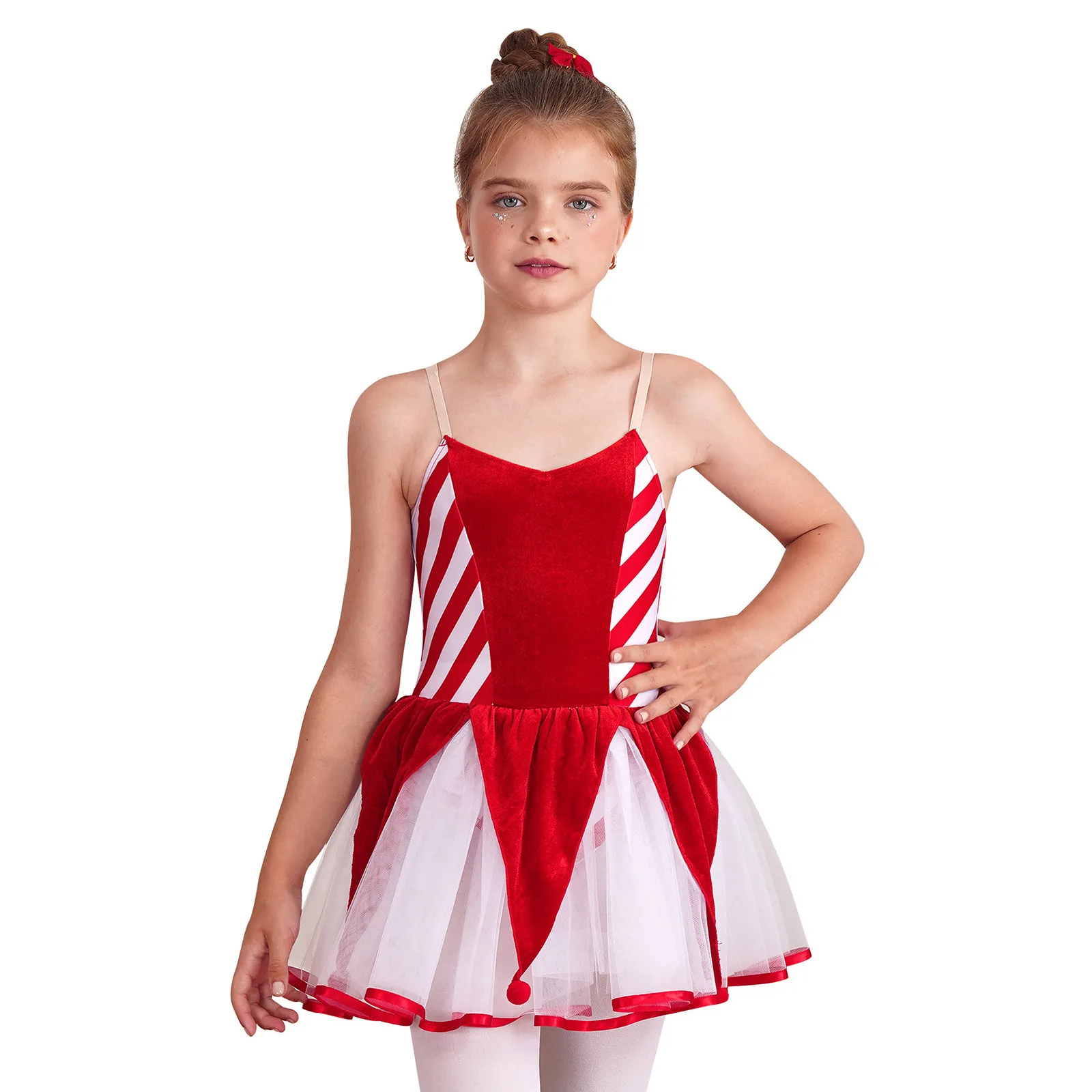 

Kids Girls Ballet Gymnastics Leotard Tutu Christmas Dance Costume Halloween Xmas New Year Performance Sleeveless Striped Dress