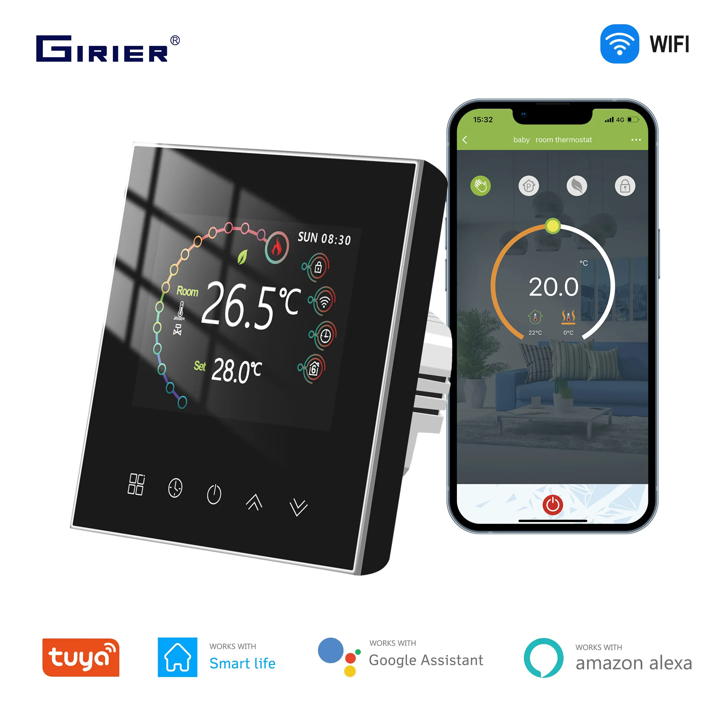 Girier Tuya สมาร์ท WiFi เทอร์โมสำหรับน้ำ/เครื่องทำความร้อนไฟฟ้าที่พื้นเครื่องควบคุมอุณหภูมิบ้าน alexhey Google 1