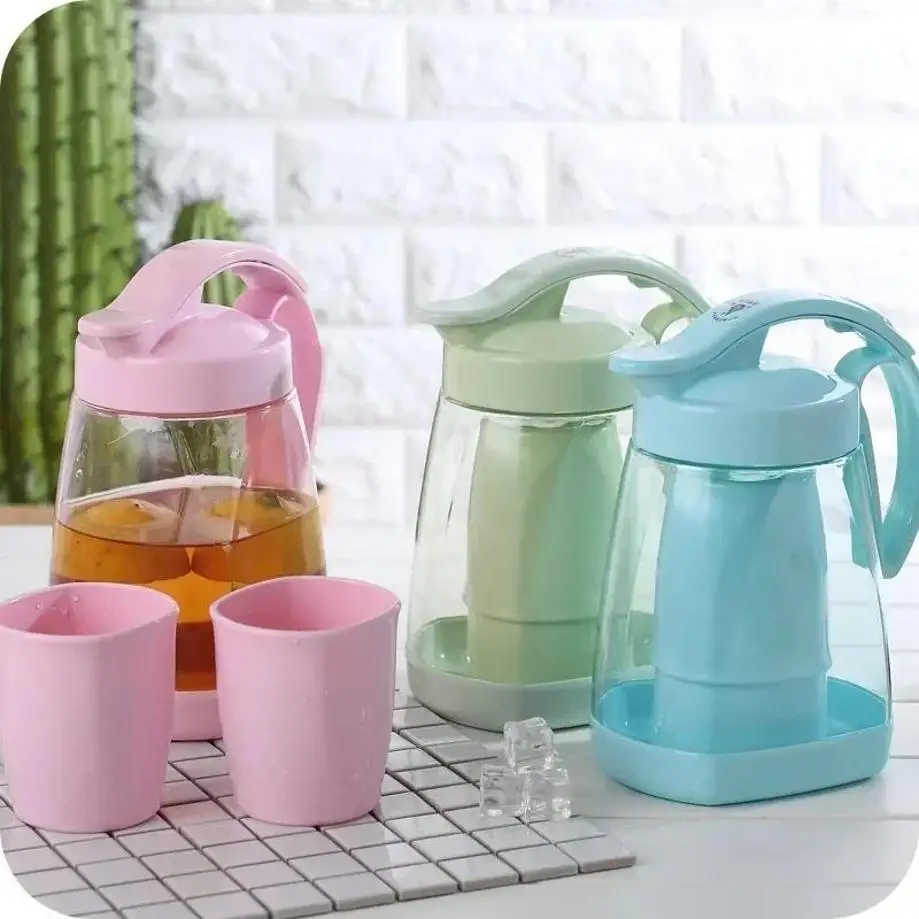 3Pcs/5Pcs Set Simple Sealed Plastic Cold Water Bottle Water Set Water Juice Pot Creative Press Water Bottle Color Set Randomly