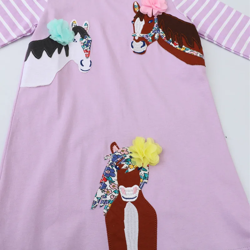 Jumping Meters 2-7T Baby Dresses Long Sleeve Horse Applique Children's  Fashion Birthday Kids Clothing Autumn Spring Toddler