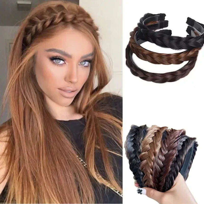 

Women Synthetic Wig Braided Hair Bands Invisible Fashion Braids Hair Accessories Female Bohemian Nature Hair Headband for Party