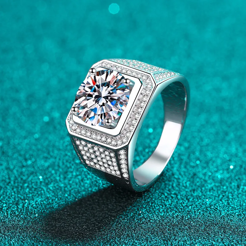 PT950 Platinum Men's 5Ct Pyramid Frosted Moissanite Ring, Minimalist Bold Design, Large Dominant, Stylish Durable