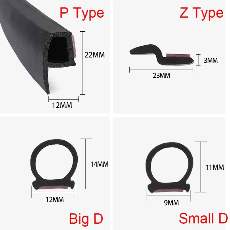 Car Door Rubber Seal Strips Z P D Shaped Trim Noise Insulation Weatherstrip Z P D Type Rubber Strips for Car Accessories car door seal strip