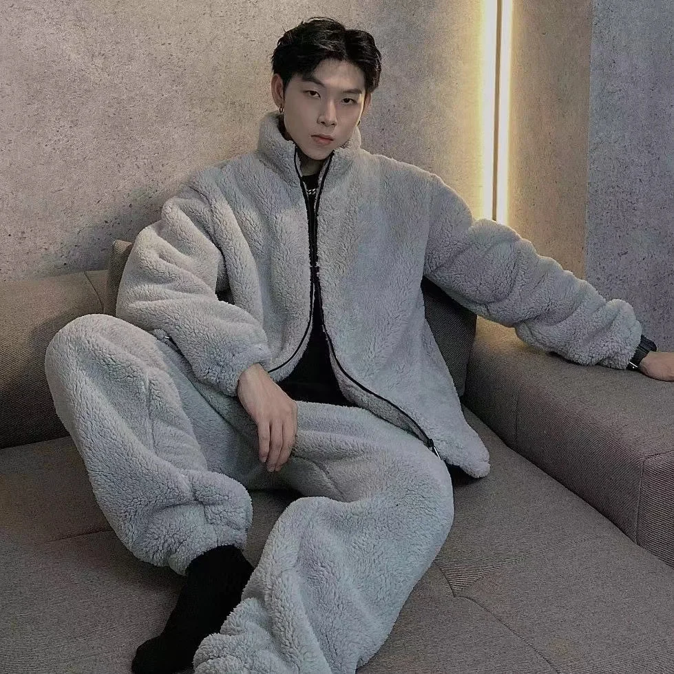 M-4XL Pajama Sets For Men Winter Thick Warm Flannel Pyjamas 2 Pieces /Sets Long Sleeve Sleepwear Homewear Casual