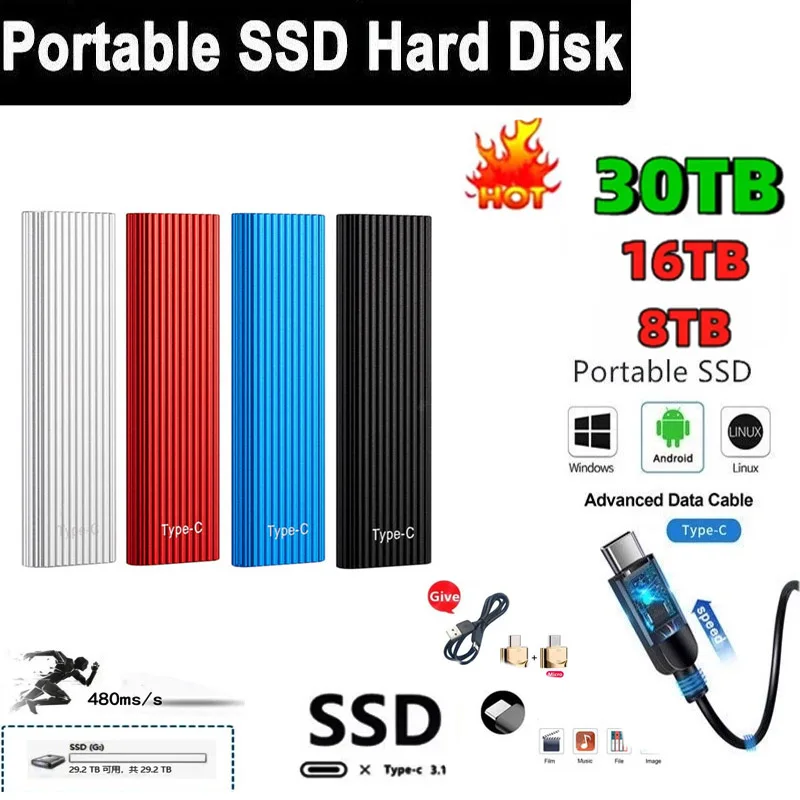 

Внешний жесткий диск SSD с высокой скоростью до 8 ТБ, внешний жесткий диск на ТБ, 500 Гб, жесткий диск для внешнего USB 3,1