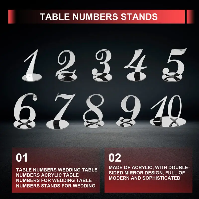 A84Z-Table Numbers Wedding Table Numbers Acrylic Table For Wedding Stands For (Silver)