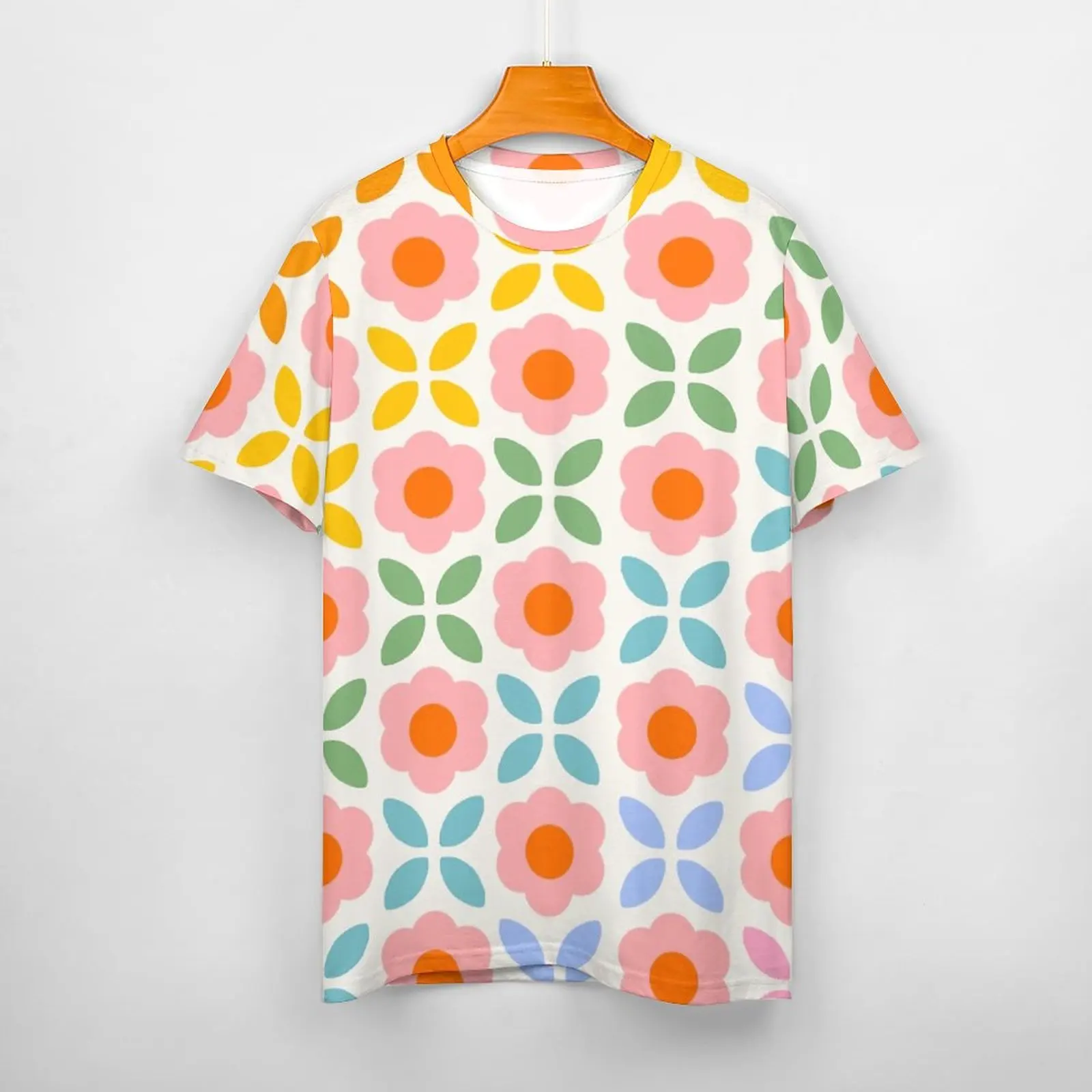 

Student Cotton T-shirt Cartoon Retro Flower Pattern - Rainbow Women T Shirts