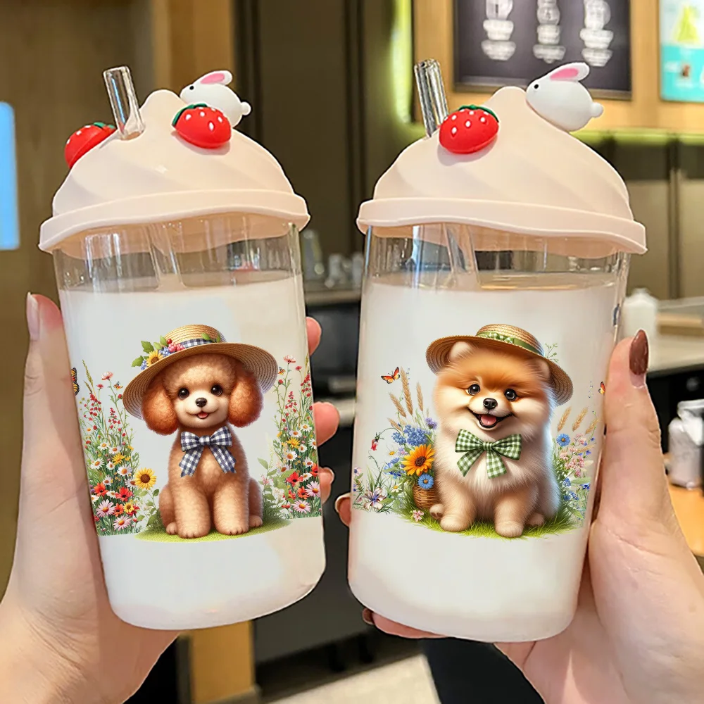 Lovely dog peel waterproof DIY Decals 3D transfers uvdtf crystal stickers 16oz uv dtf cup wraps for Libbey Glasses 3d Stickers Cup Wraps Uv Dtf Wrap Transfer