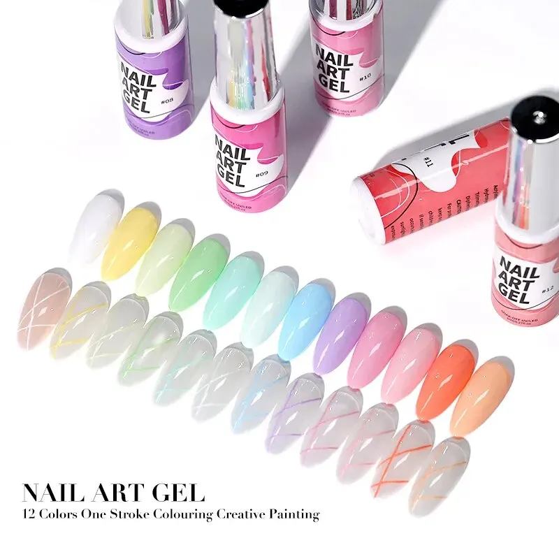 Painted Nail Polish Set, 12 Color Line Art Painted Gel Nail Polish Set Glitter For Nails Painting Drawing Soak Off UV LED Curing 6