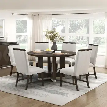 Modern Brown Round Dining Table Set 1