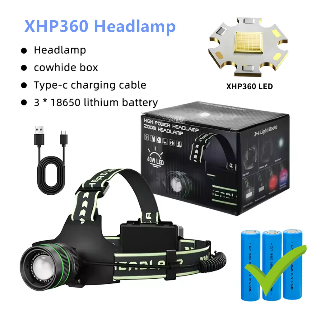 مصباح أمامي LED XHP360 فائق السطوع وعالي الطاقة، م...