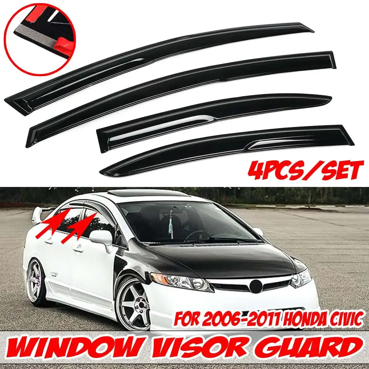 

Car Window Vent Visor Deflector Rain Guard Cover For Honda For Civic 4DR 2001-2020 4pcs Awnings Shelters Window Visor Rain Guard