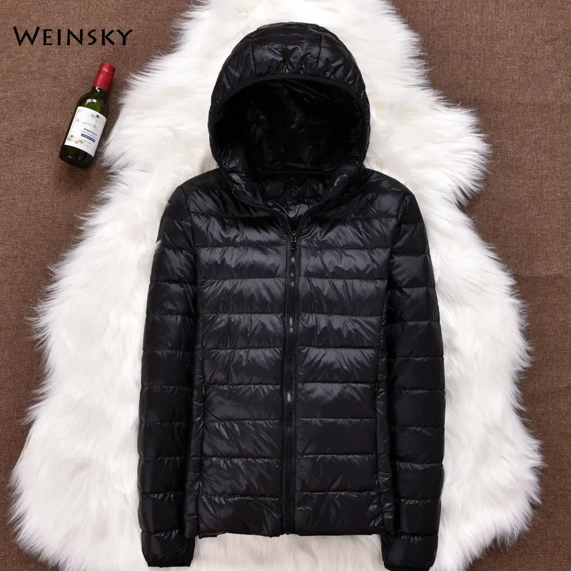 2023 Winter Women Ultralight Thin Down Jacket White Duck Down Hooded Jackets Long Sleeve Warm Coat Parka Female Portable Outwear
