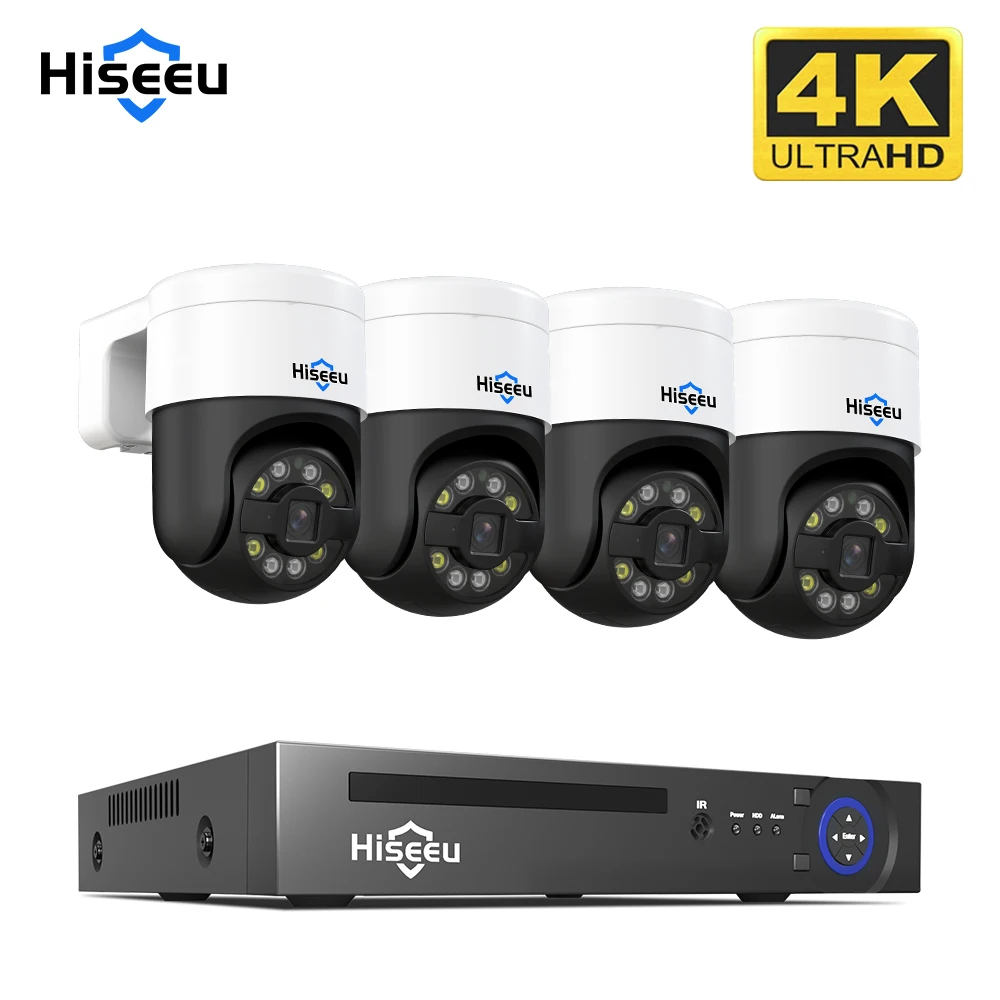 Hiseeu 16CH NVR 4K 8MP 4MP POE CCTV Security PTZ Surveillance Cameras System Video Kit Set Outdoor IP Camera Motion Detection