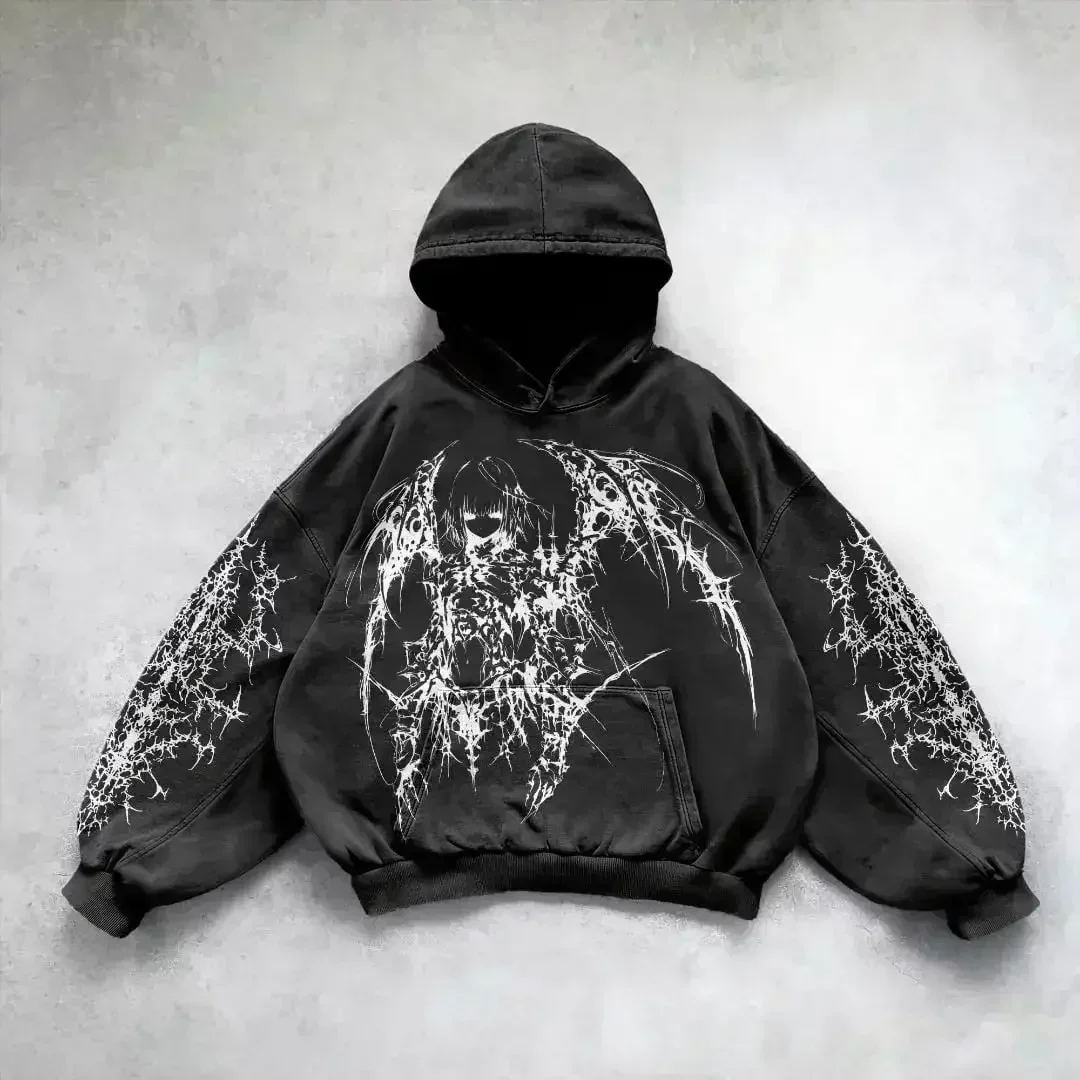 2000s American New Trend Street Retro Hoodie Graphic Printing Casual Cotton Hoodie Men and Women Hip hop Rap Couple Hoodie 2