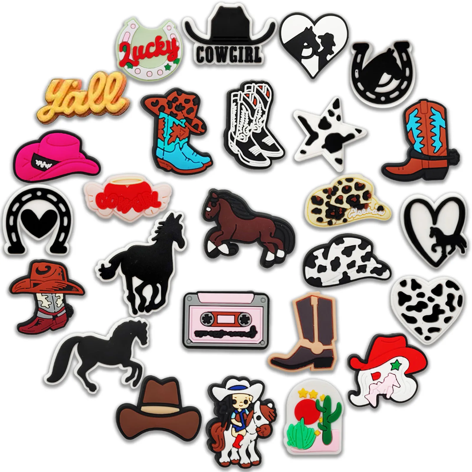 Cowgirl-Themed Shoe Charms Set - 26-Piece PVC Decorations