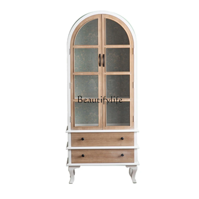 

American Retro Living Room Household Locker Glass Door Pine Hallway Curio Cabinet