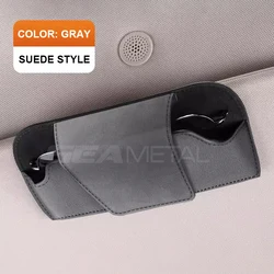 SEAMETAL Premium Leather Sun Visor Glasses Holder - Wear - Resistant Sunglasses Storage Case (Suede gray)