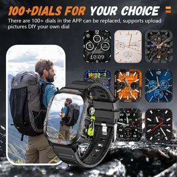 LAXASFIT 2025 New Men Smart Watch LED Flashlight BT Call 100+ Sports Modes Health Monitoring IP68 Waterproof Outdoor Smart Watch 4