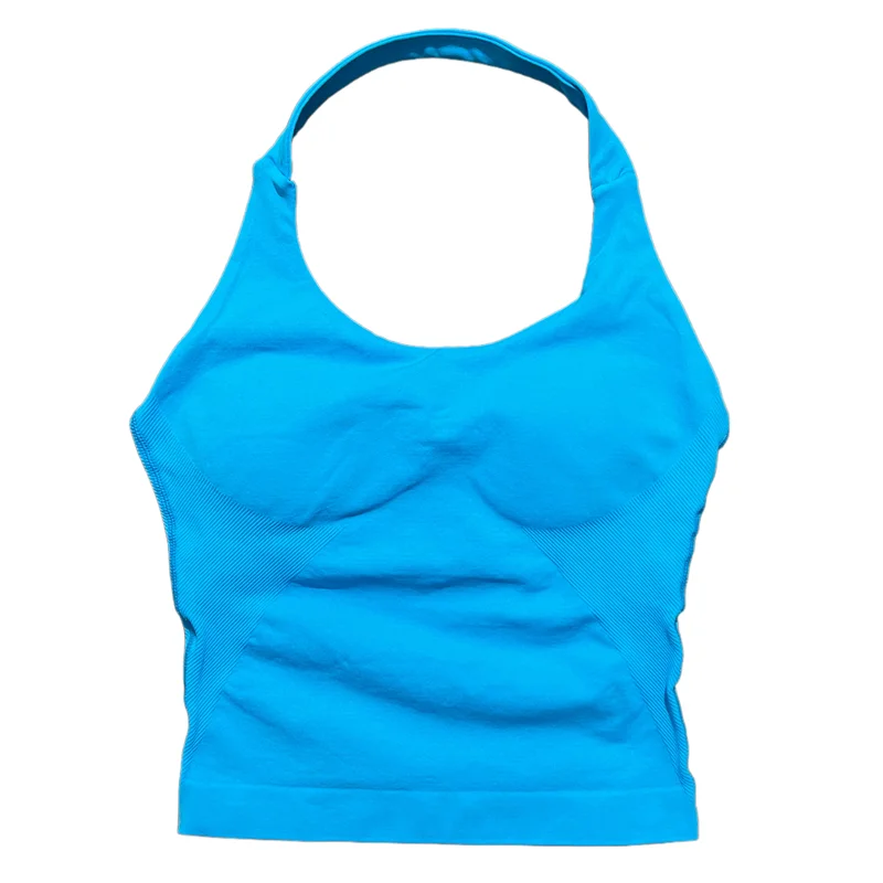 Seamless Push-Up Sports Halter Top with Removable Padding