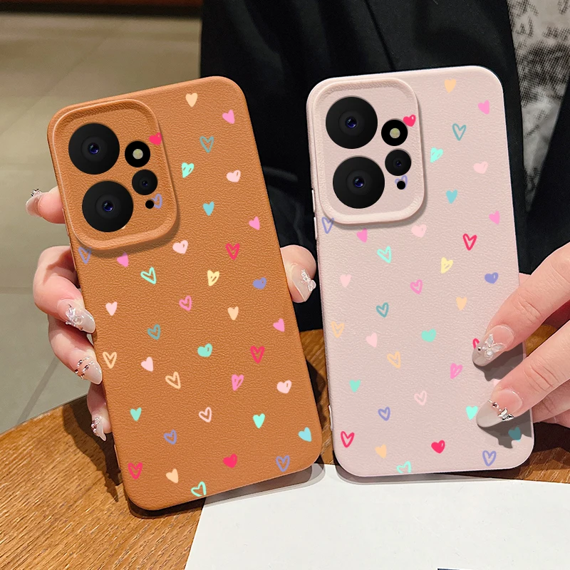 Leather Texture TPU Phone Case with Tiny Hearts Pattern