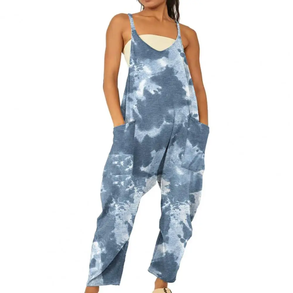 

Jumpsuit Patch Pocket Casual Women Overall Color Matching Summer Loose Wide Legs Casual Pants Romper