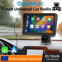 Autoradio portable GEARELEC 7 pouces, CarPlay sans fil, Android Auto, écran tactile universel, lecteur multimédia vidéo avec caméra de recul FM 1