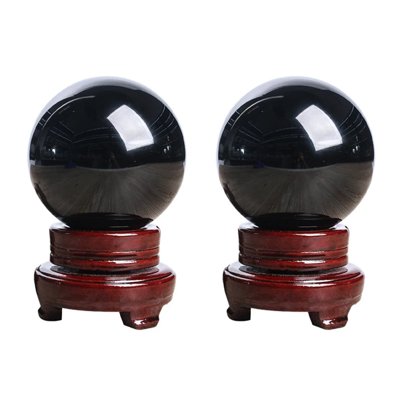 

2X 80MM Natural Black Sphere Large Crystal Ball Healing Stone With Base Retail