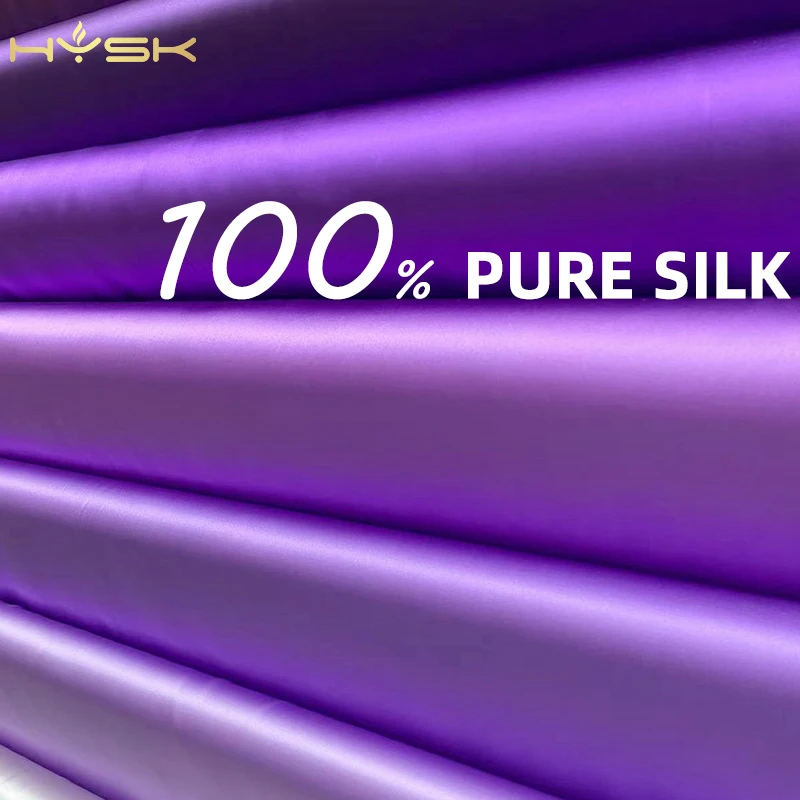 19mm HYSK 100% pure silk satin fabric plain dye bridal woven raw silk duchness stocks washable multicolor mauve purple for dress sewing fabric