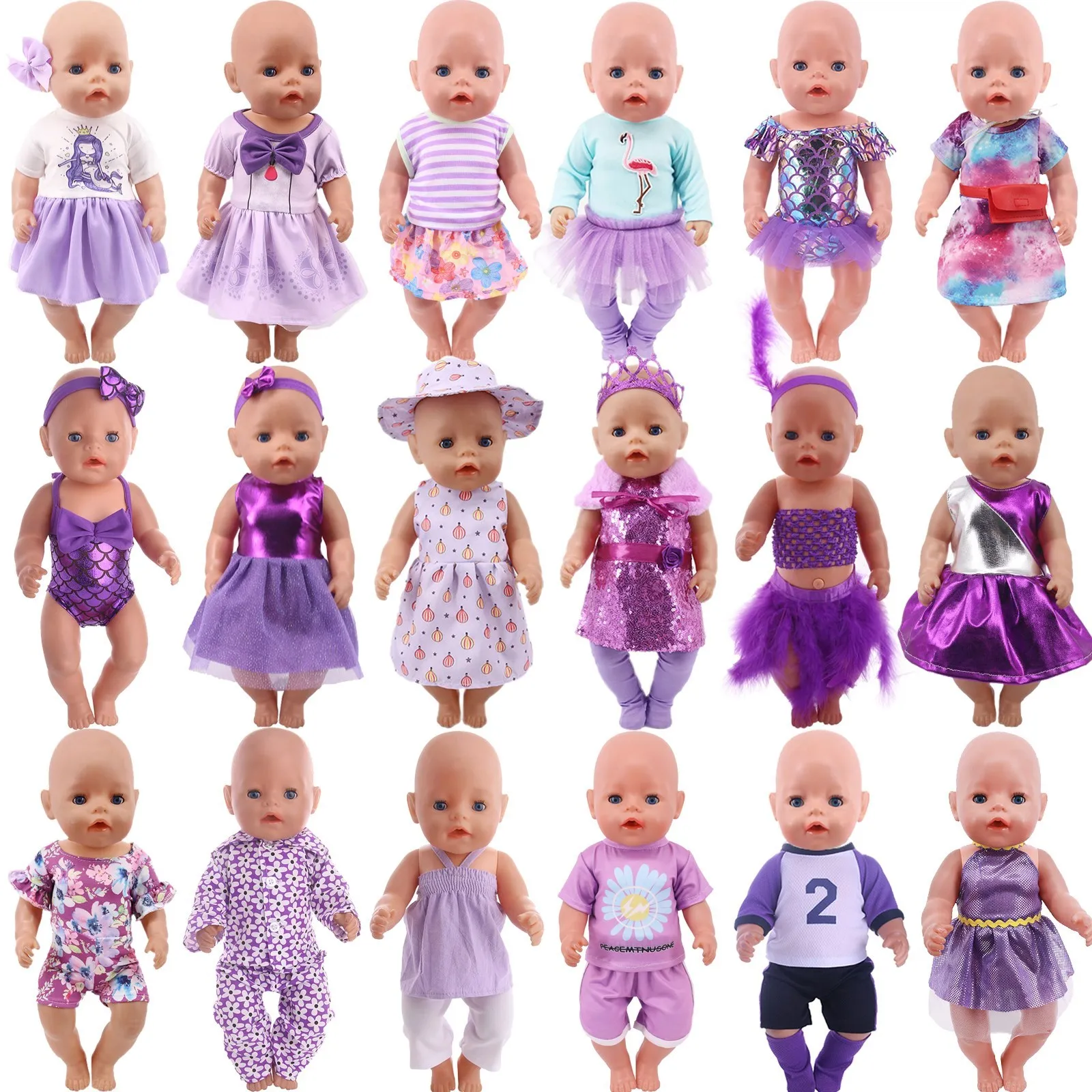 Cute Purple Mini Dress Pajama For Baby 43Cm &18Inch American Doll Clothes,Our Generation,Baby New Born Accessories,Gift For Girl