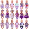Cute Purple Mini Dress Pajama For Baby 43Cm &18Inch American Doll Clothes,Our Generation,Baby New Born Accessories,Gift For Girl 1
