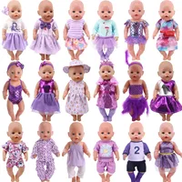 Cute Purple Mini Dress Pajama For Baby 43Cm &18Inch American Doll Clothes,Our Generation,Baby New Born Accessories,Gift For Girl 1