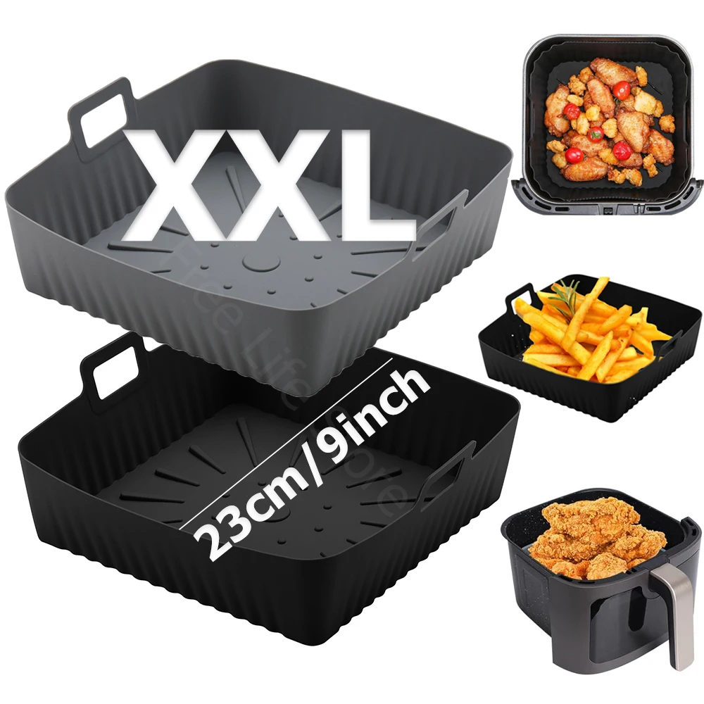 Air fryer liners air fryer accessories Large 23cm Air Fryer Silicone Liners 9 Inch Square Airfryer Baking Tray for Corsori Corsori Ninja 6-8QT Air Fryer Accessories