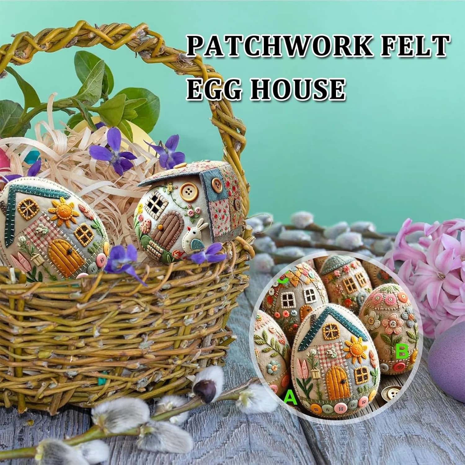 Patchwork Felt Egg House DIY Kit Bunny Craft Kit Easter Craft Decor Handmade Cozy
