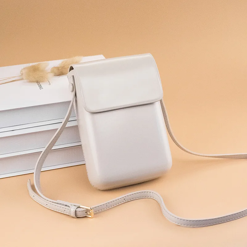 New Vertical Mini Messenger Bag Japanese Korean Women's Fashion Retro Pu Leather Mobile Phone Bag Solid Flap Storage Wallet