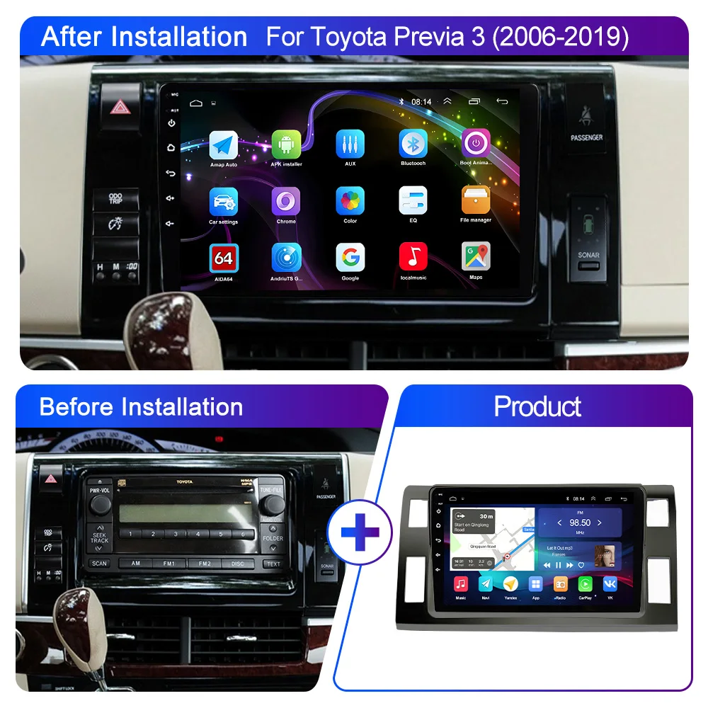LEHX L6Pro Car Radio Multimedia Player For Toyota Previa 3 XR50 Estima 2006- Carplay Navigation Stereo 2din